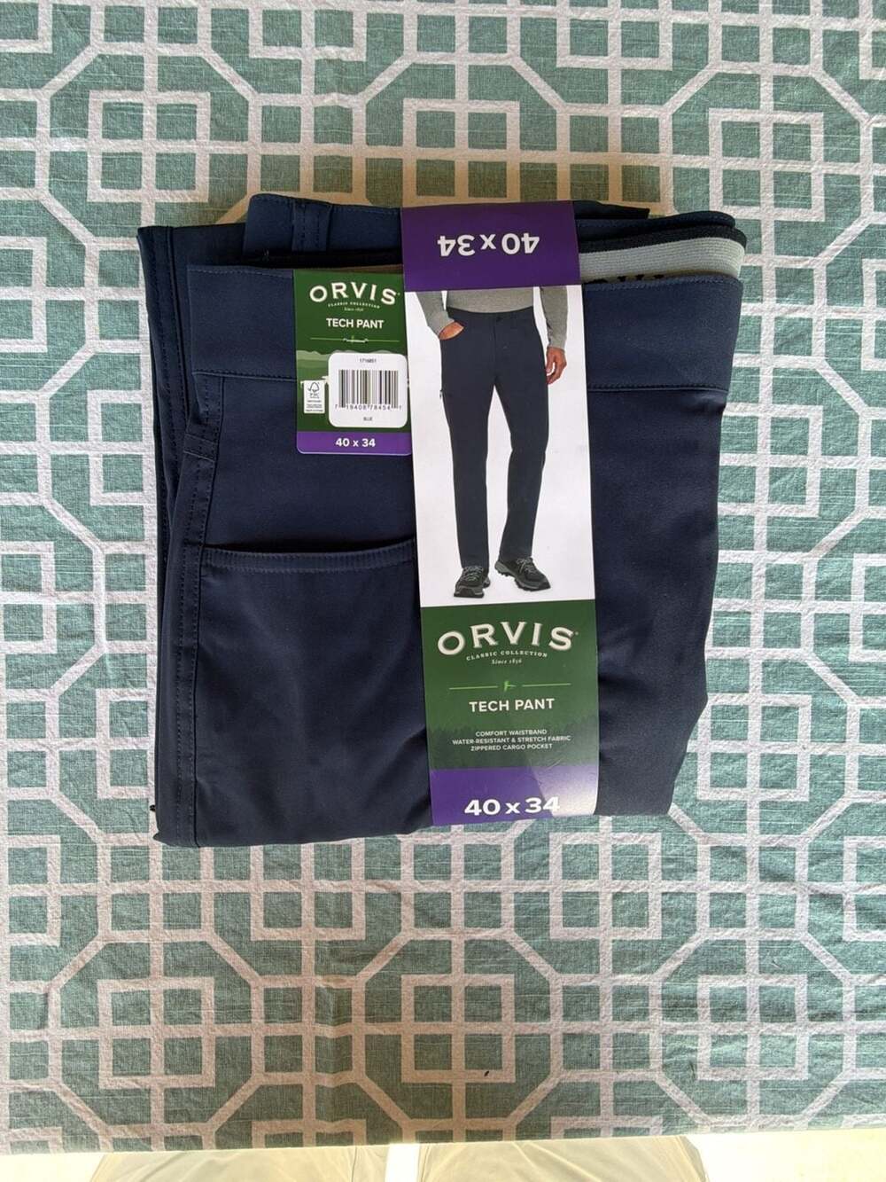 Orvis Tech Pant 40x34 Blue Comfort Waistband Stretch Cargo